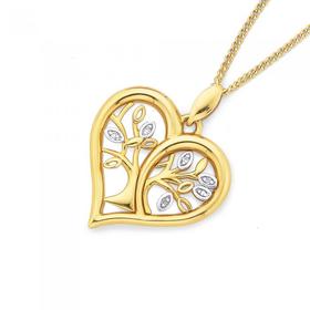 9ct+Gold+Diamond+Tree+of+Life+Heart+Pendant