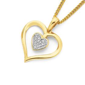 9ct-Gold-Diamond-Double-Heart-Pendant on sale