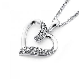 9ct+White+Gold+Diamond+Heart+Pendant