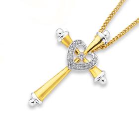 9ct-Two-Tone-Diamond-Cross-Pendant on sale