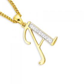 9ct+Gold+Diamond+Initial+A+Pendant