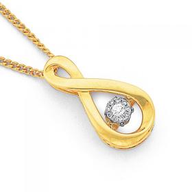 9ct+Gold+Diamond+Cluster+Infinity+Pendant