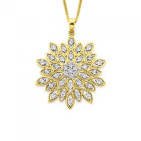 9ct+Gold+Diamond+Fancy+Flower+Pendant