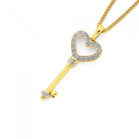 9ct+Gold+Diamond+Heart+Key+Pendant