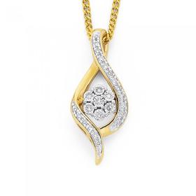 9ct-Gold-Diamond-Flower-in-Swirl-Pendant on sale