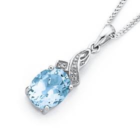 White-Gold-Aquamarine-Diamond-Pendant on sale