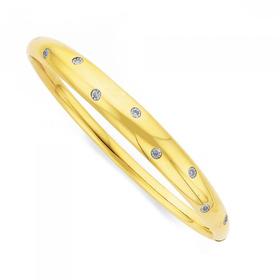 9ct-Gold-Hammer-Set-Diamond-Bangle on sale