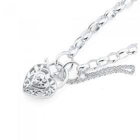 Silver-White-Cubic-Zirconia-Leaf-Oval-Belcher-Padlock-Bracelet on sale