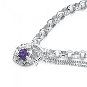 Sterling+Silver+Violet+Cubic+Zirconia+Padlock+Bracelet