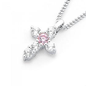 Sterling+Silver+Pink+Cubic+Zirconia+Cross