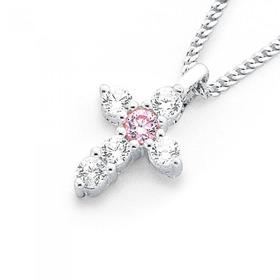 Sterling-Silver-Pink-Cubic-Zirconia-Cross-Pendant on sale