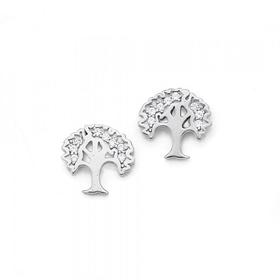 Silver-Cubic-Zirconia-Tree-Of-Life-Studs on sale