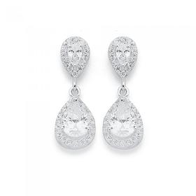 Silver-Cubic-Zirconia-Double-Pear-Cluster-Drop-Earrings on sale