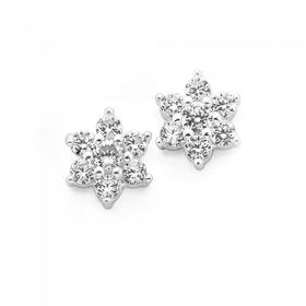 Silver-Cubic-Zirconia-Flower-Cluster-Stud-Earrings on sale