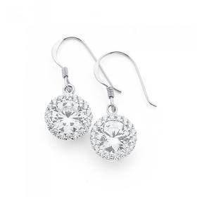 Silver-White-Round-Cubic-Zirconia-Cluster-Drop-Hook-Earrings on sale