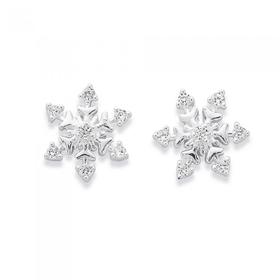 Silver-Tiny-Cubic-Zirconia-Snowflake-Stud-Earrings on sale