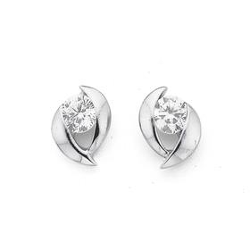 Silver-Cubic-Zirconia-Open-Leaf-Stud-Earrings on sale