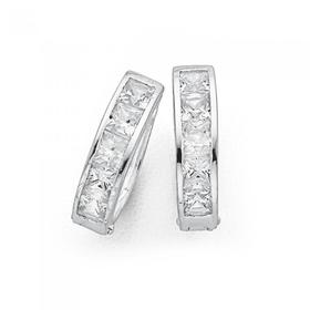 Sterling-Silver-Princess-Cut-Cubic-Zirconia-Huggies on sale