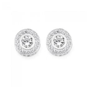 Silver-Fancy-Bezel-Cubic-Zirconia-Studs on sale