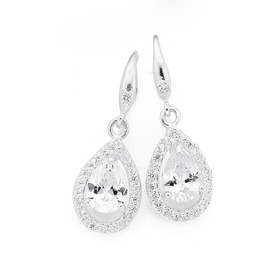 Silver+Pear+Cubic+Zirconia+Drop+Earrings