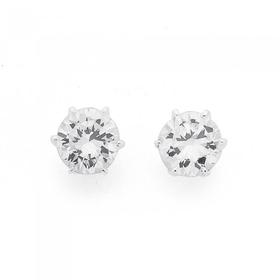 Sterling+Silver+6mm+6Claw+Cubic+Zirconia+Studs