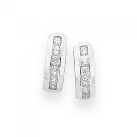 Silver-Round-Channel-Set-Cubic-Zirconia-Huggie-Earrings on sale