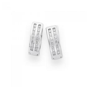 Silver-Double-Row-Cubic-Zirconia-Huggie-Earrings on sale