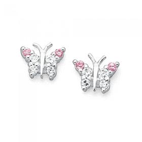 Sterling-Silver-Pink-White-Cubic-Zirconia-Butterfly-Studs on sale