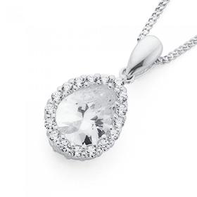 Silver-Pear-White-Cubic-Zirconia-Cluster-Pendant on sale