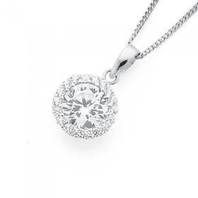 Silver-Round-White-Cubic-Zirconia-Cluster-Pendant on sale