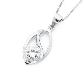 Silver+Cubic+Zirconia+In+Marquise+Pendant