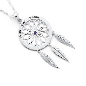 Silver-Purple-Cubic-Zirconia-Dreamcatcher-Message-Pendant on sale