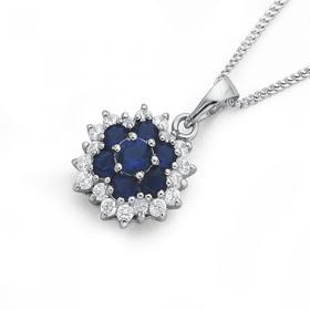 Silver-Dark-Blue-Cubic-Zirconia-Flower-Pendant on sale