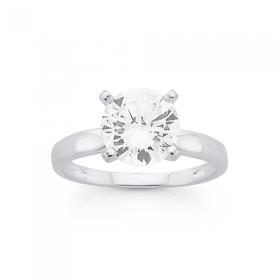 Silver+9mm+Cubic+Zirconia+Solitaire+Ring