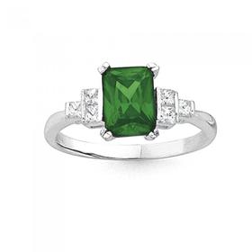 Sterling-Silver-Created-Green-Stone-Cubic-Zirconia-Ring on sale