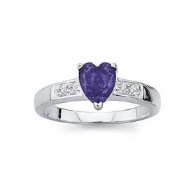 Sterling-Silver-Violet-Cubic-Zirconia-Heart-Ring on sale