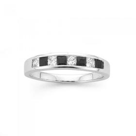 Silver-Black-White-Cubic-Zirconia-Eternity-Ring on sale