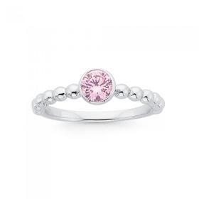 Silver-Round-Pink-Bezel-Set-Cubic-Zirconia-Friendship-Ring on sale