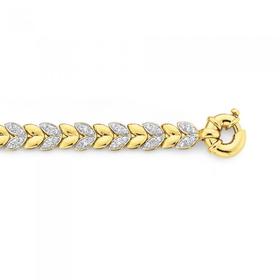 9ct-Gold-19cm-Cubic-Zirconia-Leaf-Link-Bolt-Ring-Bracelet on sale