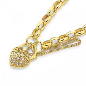 9ct+Gold+19cm+Oval+Belcher+Diamond+Padlock+Bracelet