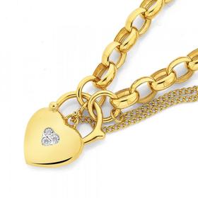 9ct-19cm-Oval-Belcher-Diamond-Padlock-Bracelet on sale