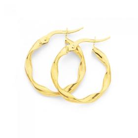 9ct+Gold+3x15mm+Twist+Hoop+Earrings