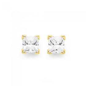 9ct-Gold-Cubic-Zirconia-Square-Stud-Earrings on sale