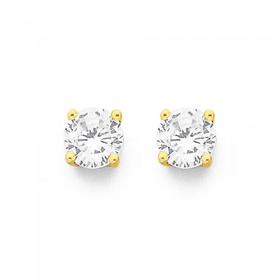 9ct+Gold+5mm+Cubic+Zirconia+Stud+Earrings