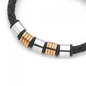 Steel-Plaited-Leather-Two-Tone-Bracelet on sale