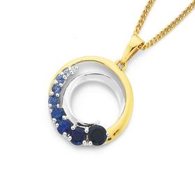 9ct-Gold-Created-Sapphire-Diamond-Circle-Pendant on sale