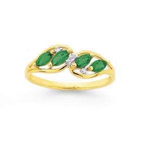 9ct-Gold-Emerald-Created-Diamond-Marquise-Cut-Swirl-Ring on sale