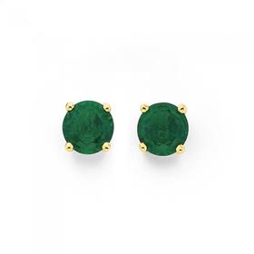 9ct-Gold-Created-Emerald-Stud-Earrings on sale