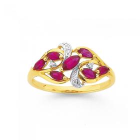 9ct-Gold-Created-Ruby-Diamond-Marquise-Cut-Swirl-Ring on sale