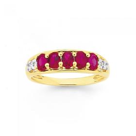 9ct-Gold-Created-Ruby-Diamond-Ring on sale
